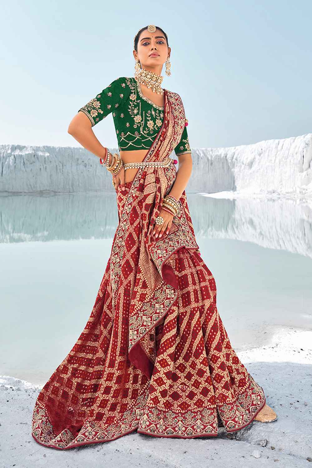 Red Georgette Embroidered Saree