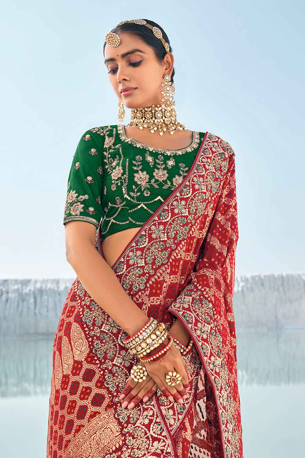 Red Georgette Embroidered Saree