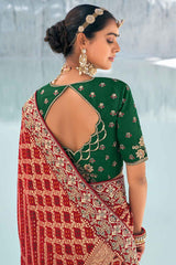 Red Georgette Embroidered Saree