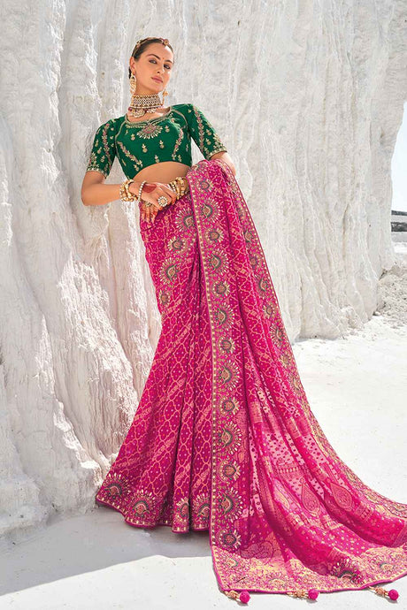 Pink Georgette Embroidered Saree