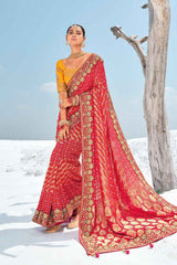 Red Georgette Embroidered Saree