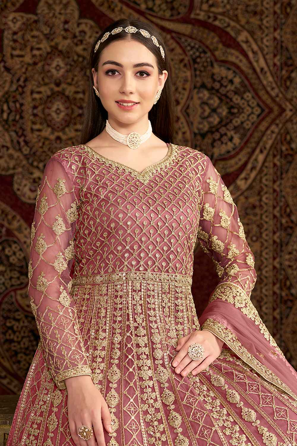 Pink Embroidered Net Salwar Kameez