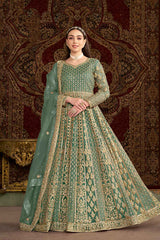 Green Embroidered Net Salwar Kameez