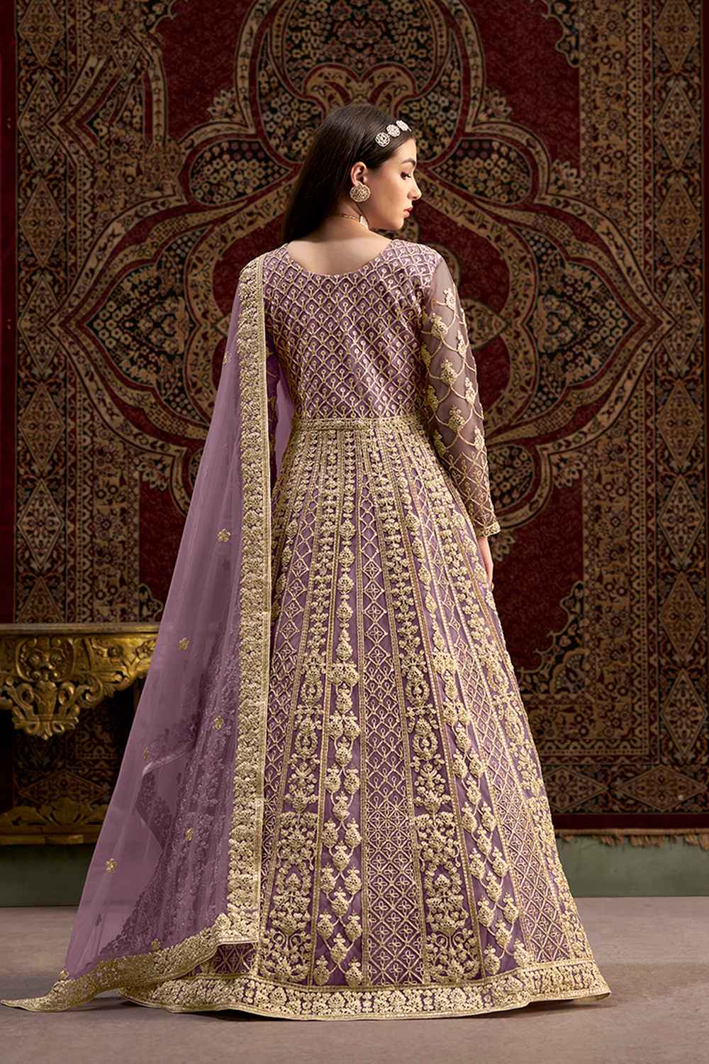 Violet Embroidered Net Salwar Kameez