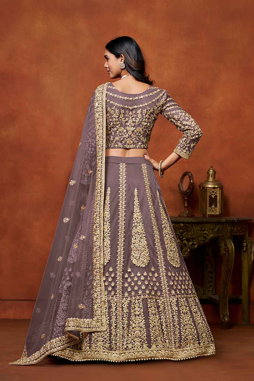 Violet Embroidered Net Lehenga Set