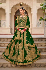 Green Embroidered Velvet Lehenga Set