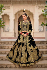 Black Embroidered Velvet Lehenga Set