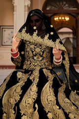 Black Embroidered Velvet Lehenga Set