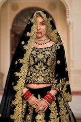 Black Embroidered Velvet Lehenga Set