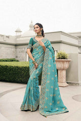 Blue Tissue Embroidered Saree