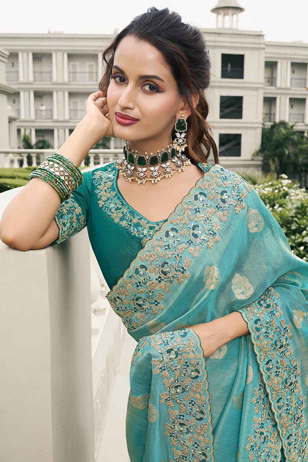 Blue Tissue Embroidered Saree