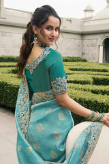 Blue Tissue Embroidered Saree