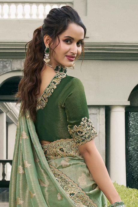 Green Tissue Embroidered Saree