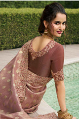 Brown Tissue Embroidered Saree