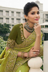 Olive Tissue Embroidered Saree