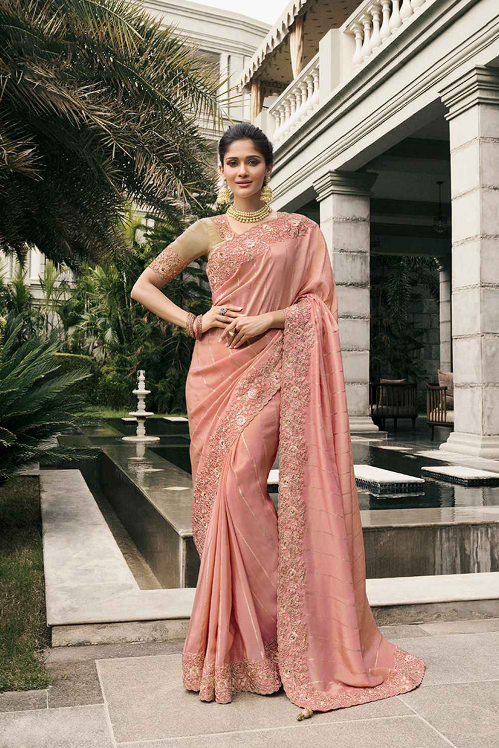 Orange Tissue Embroidered Saree