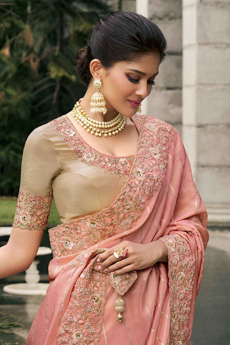 Orange Tissue Embroidered Saree