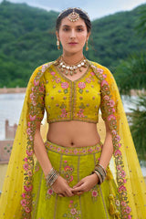 Green Embroidered Silk Lehenga Set