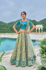 Green Embroidered Silk Lehenga Set