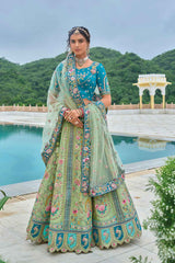 Green Embroidered Silk Lehenga Set