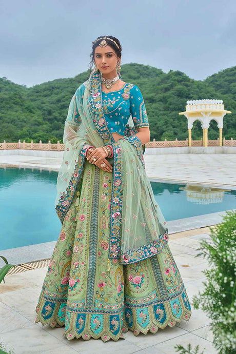 Green Embroidered Silk Lehenga Set