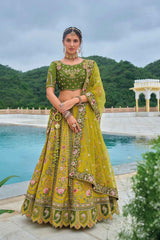 Green Embroidered Silk Lehenga Set