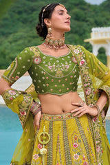 Green Embroidered Silk Lehenga Set