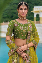 Green Embroidered Silk Lehenga Set