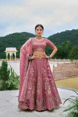 Pink Embroidered Silk Lehenga Set