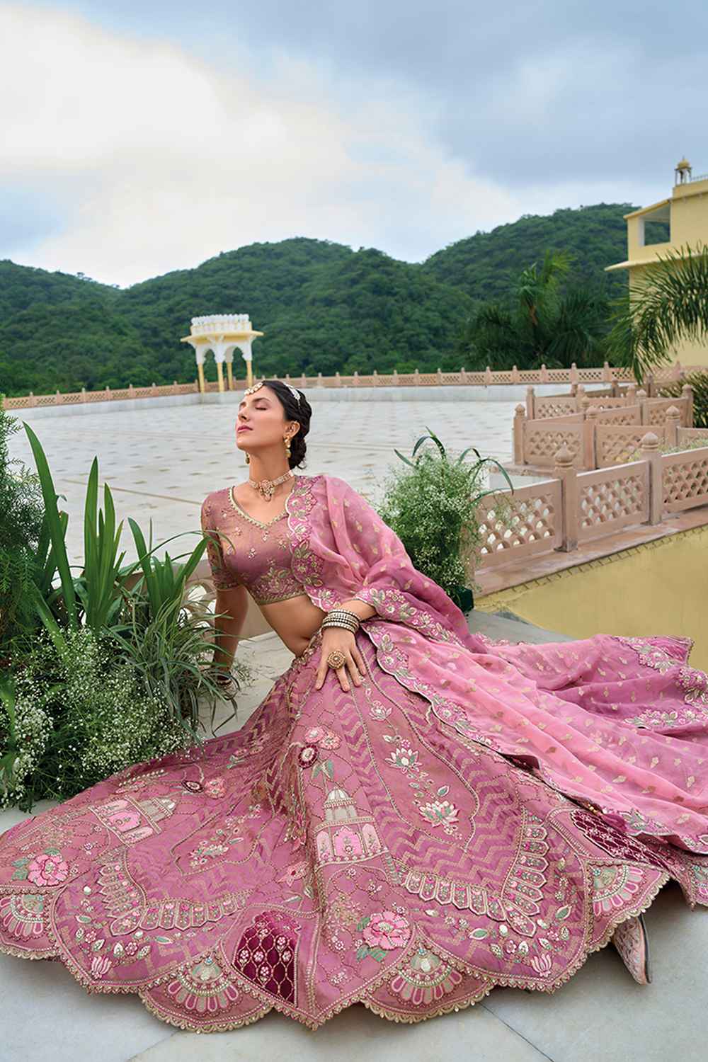 Pink Embroidered Silk Lehenga Set