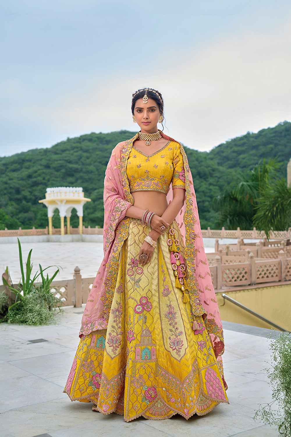 Yellow Embroidered Silk Lehenga Set