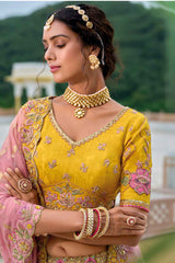 Yellow Embroidered Silk Lehenga Set