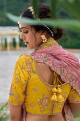 Yellow Embroidered Silk Lehenga Set