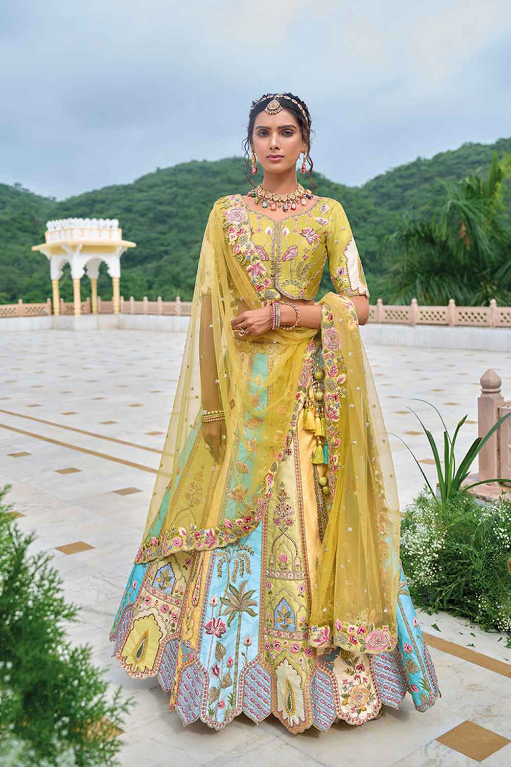 Multi-Color Embroidered Silk Lehenga Set