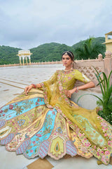 Multi-Color Embroidered Silk Lehenga Set