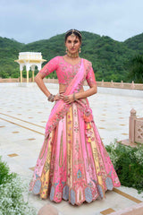 Pink Embroidered Silk Lehenga Set