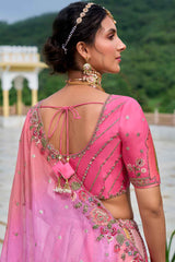 Pink Embroidered Silk Lehenga Set