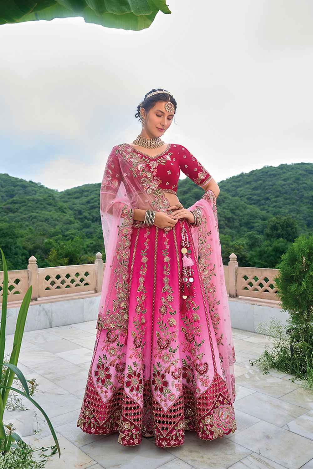 Pink Embroidered Silk Lehenga Set