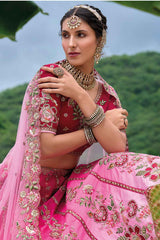 Pink Embroidered Silk Lehenga Set