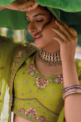 Green Embroidered Silk Lehenga Set