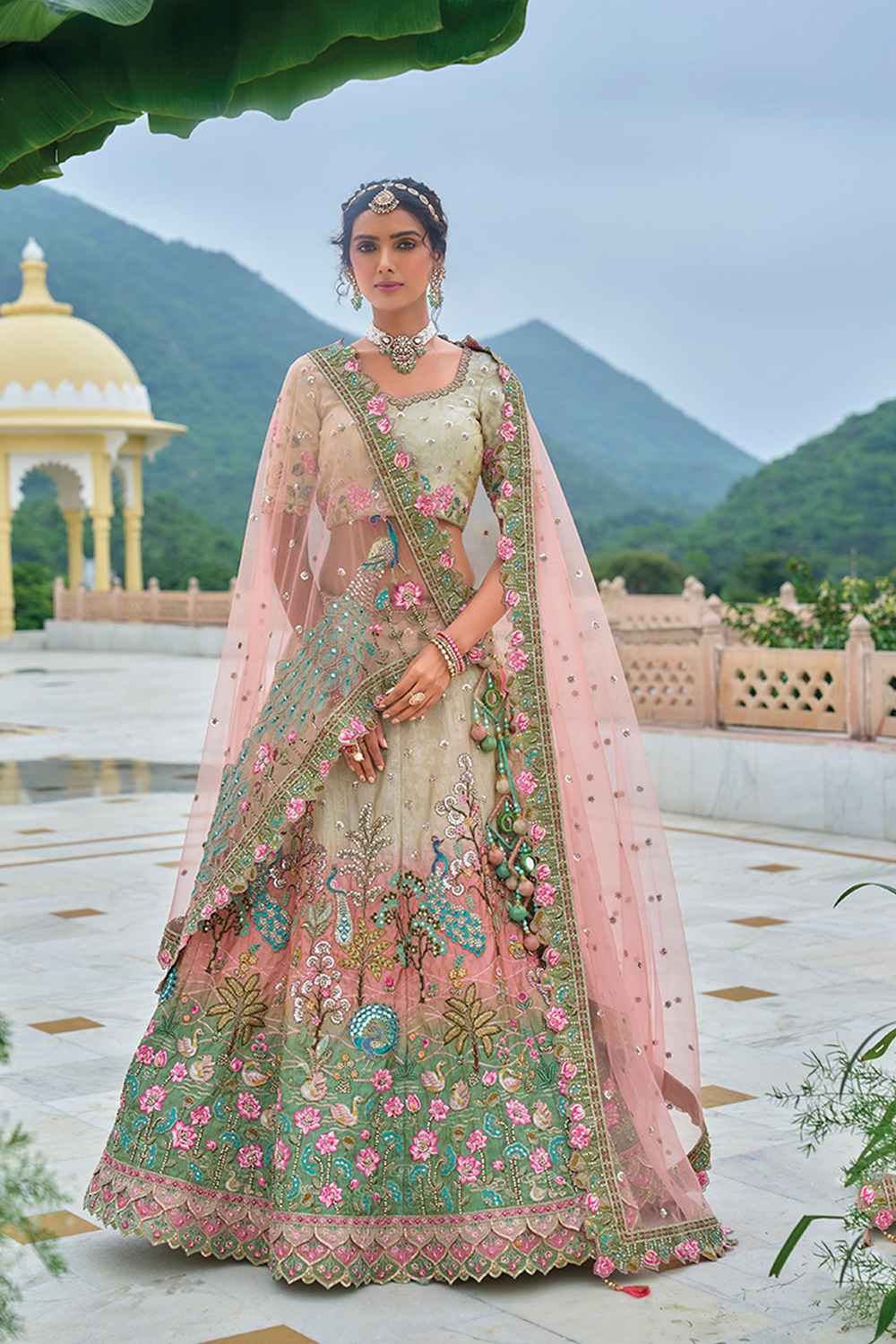 Multi-Color Embroidered Silk Lehenga Set