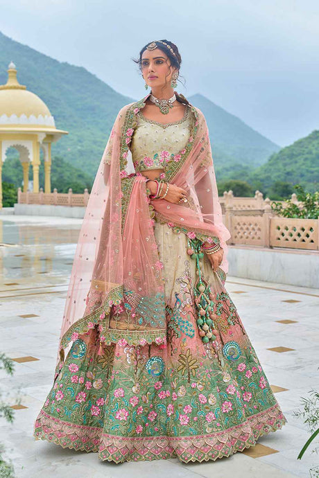 Multi-Color Embroidered Silk Lehenga Set