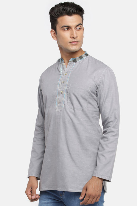 Men's Blended Cotton Short Kurta Top In Ash Grey