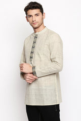 Men's Blended Cotton Short Kurta Top In Beige