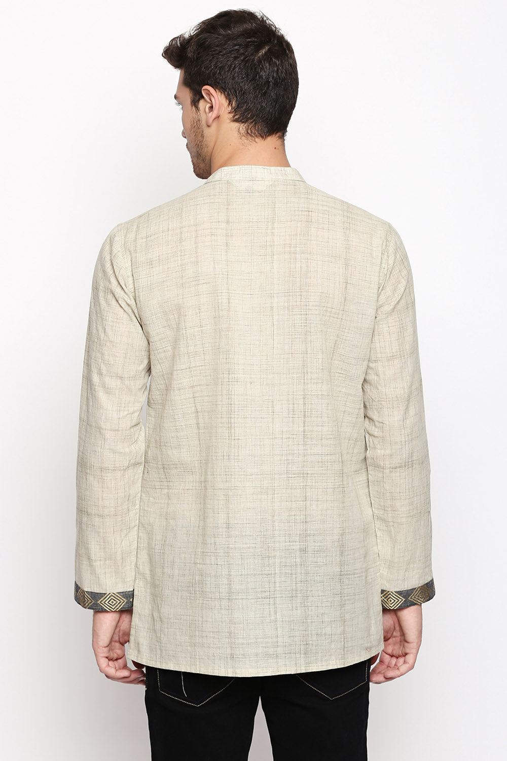 Men's Blended Cotton Short Kurta Top In Beige