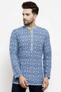 Buy Men's Denim Block Printed Short Kurta In Blue