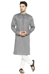 Men's Black Cotton Mandarin Collar Long Kurta