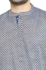 Men's Blue Cotton Mandarin Collar Long Kurta