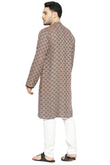 Men's Brown Cotton Mandarin Collar Long Kurta