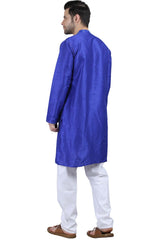 Men's Royal Blue Poly Cotton Mandarin Collar Long Kurta